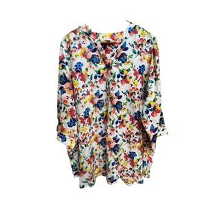 Woman Within Floral Tunic Top Womens L 18/20 Multi-Color Rayon 3/4 Sleeve Blouse